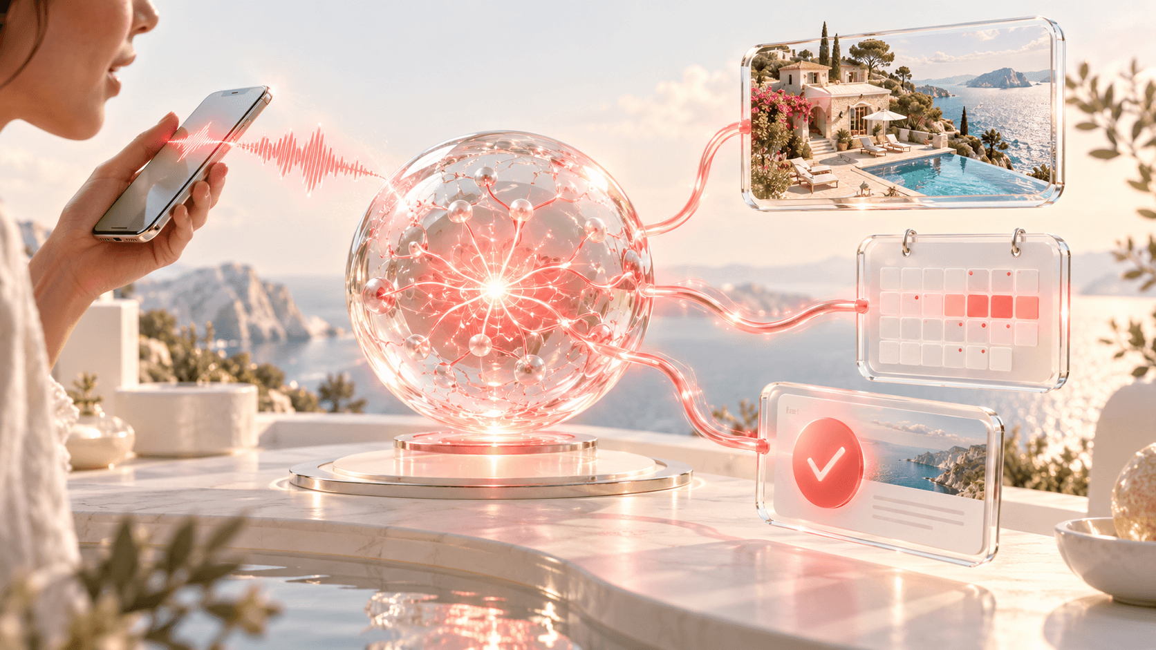 BookNoFees: تقوم تعليمات صوتية بربط وكيل ذكاء اصطناعي شخصي بمنزل لقضاء العطلات، وتقويم، وتأكيد حجز.